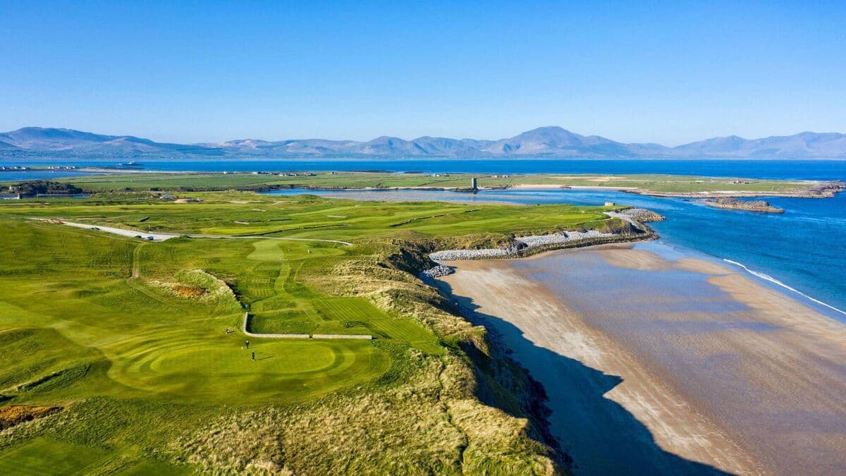 Tralee Golf Club winding through coastal dunes above the Atlantic
